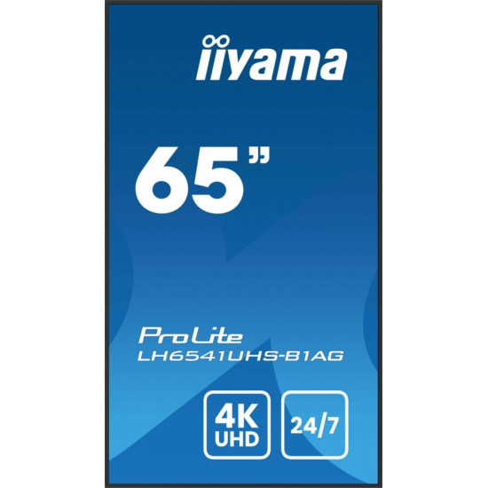 Monitor 65 cali LH6541UHS-B1AG VA,4K,24/7,LAN,USB,HDMI,500cd/m2, Haze(25%),2x10W,Pion/Poziom 