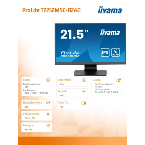 Monitor 22 cale T2252MSC-B2AG 10 PKT. POJ,IPS,HDMI,DP,2x1W,7H,2xUSB, AG-(Anti Glare) 