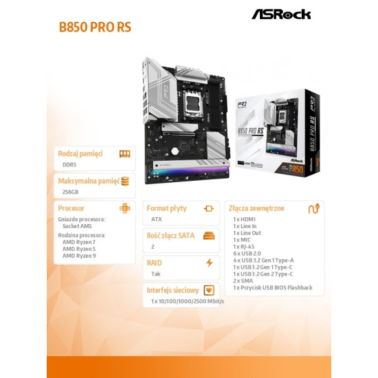 Płyta główna B850 PRO RS AM5 4DDR5 ATX
