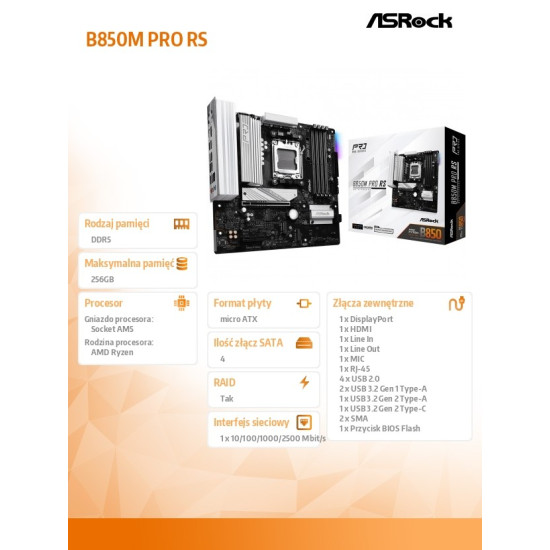 Płyta główna B850M PRO RS AM5 4DDR5 mATX 