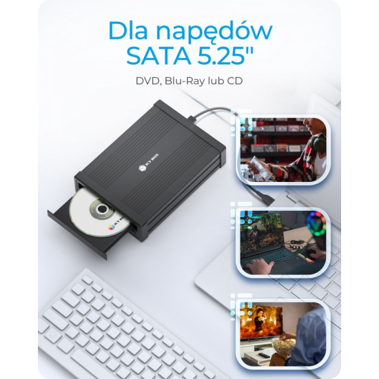 Obudowa ICY BOX IB-525-U3 1x 5,25 SATA DVD/Blue-Ray, czarna 