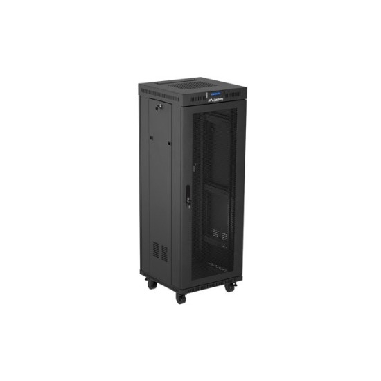Szafa instalacyjna rack stojąca 19 cali 32U 600x600 drzwi perforowane LCD czarna (Flat pack)