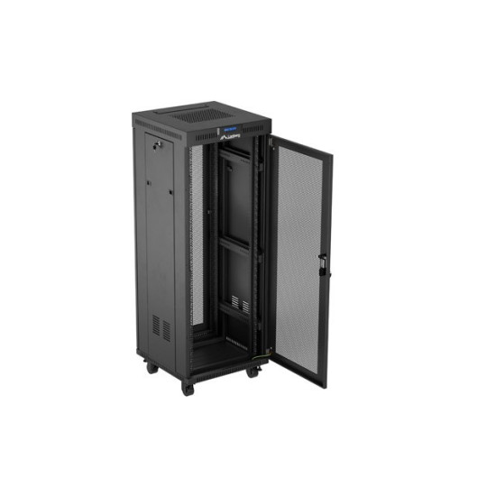 Szafa instalacyjna rack stojąca 19 cali 32U 600x600 drzwi perforowane LCD czarna (Flat pack)