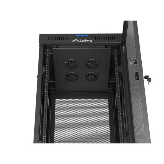 Szafa instalacyjna rack stojąca 19 cali 32U 600x600 drzwi perforowane LCD czarna (Flat pack)