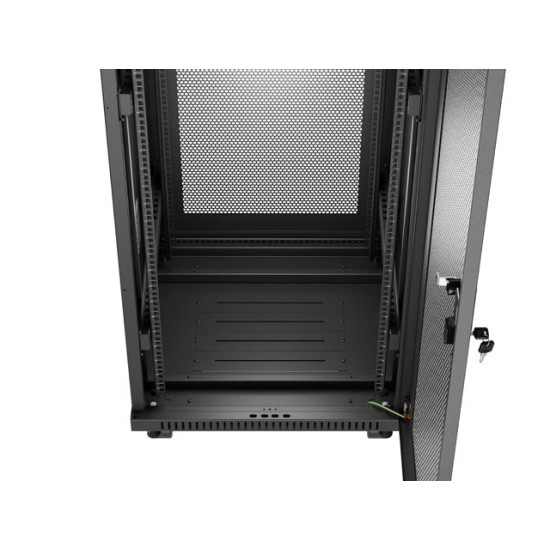 Szafa instalacyjna rack stojąca 19 cali 32U 600x600 drzwi perforowane LCD czarna (Flat pack)