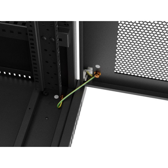 Szafa instalacyjna rack stojąca 19 cali 32U 600x600 drzwi perforowane LCD czarna (Flat pack)