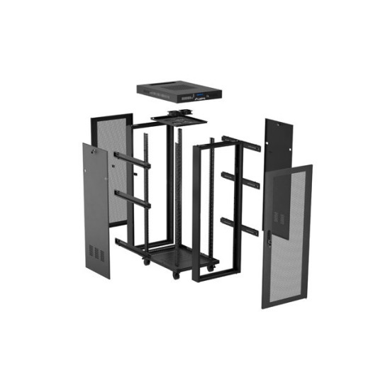 Szafa instalacyjna rack stojąca 19 cali 32U 600x600 drzwi perforowane LCD czarna (Flat pack)