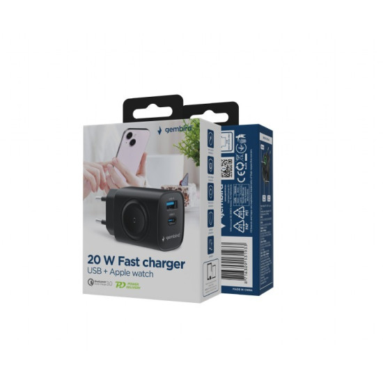 Ładowarka USB-A USB-C 20W PowerDelivery Quick Charge 3.0, czarna