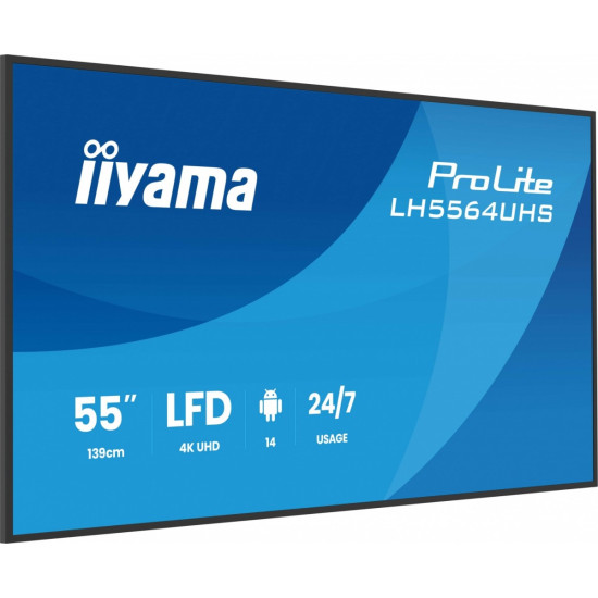 Monitor 55 cali LH5564UHS-B1AG, 24/7,VA,ANDROID14,4K,500cd,5000:1, 2xHDMI ,USB-C,RJ45, RS-232c, IR, 2x10W, 2xUSB, UCHWYT ŚCIENNY,iiSignage2,WiFi,Fa