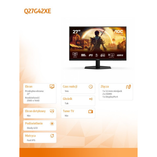 Monitor Q27G42XE 27 cali Fast IPS 180Hz HDMIx2 DP 