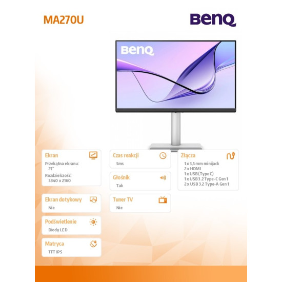 Monitor 27 cali MA270U IPS 5ms/IPS/HDMI/60Hz/4K