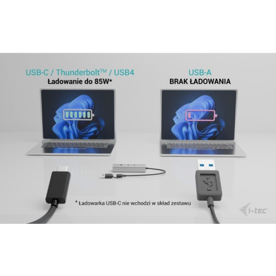 Uniwersalny metalowy ładujący HUB 2xUSB-C/2xUSB-A PD 85W 