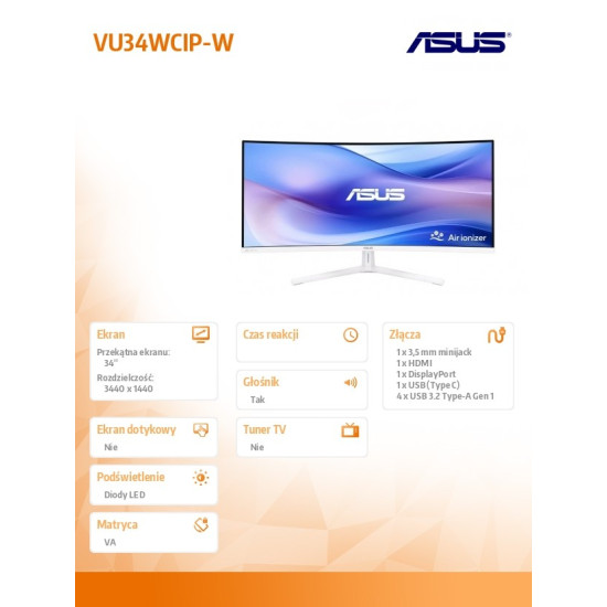 Monitor VU34WCIP-W EYE CAR WQHD 100Hz USB-C