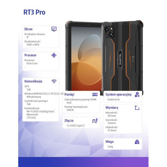 Tablet RT3 Pro 4G 8 cal 4/128GB pomarańczowy 