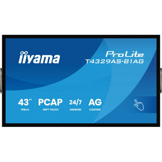 Monitor 43 cale T4329AS-B1AG VA,4K,HDMIx2,USB-C,RJ45,2x10W,WiFi, Android 14, Signal FailOver, Whiteboard, iiSignage (CMS), iiControl (DMS), iiS