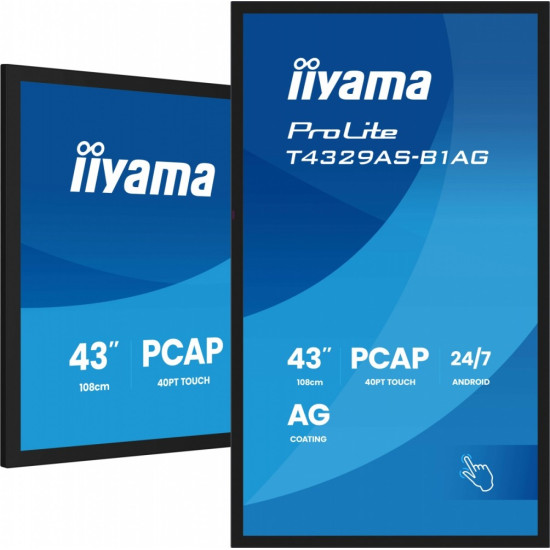 Monitor 43 cale T4329AS-B1AG VA,4K,HDMIx2,USB-C,RJ45,2x10W,WiFi, Android 14, Signal FailOver, Whiteboard, iiSignage (CMS), iiControl (DMS), iiS