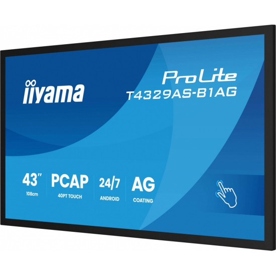 Monitor 43 cale T4329AS-B1AG VA,4K,HDMIx2,USB-C,RJ45,2x10W,WiFi, Android 14, Signal FailOver, Whiteboard, iiSignage (CMS), iiControl (DMS), iiS