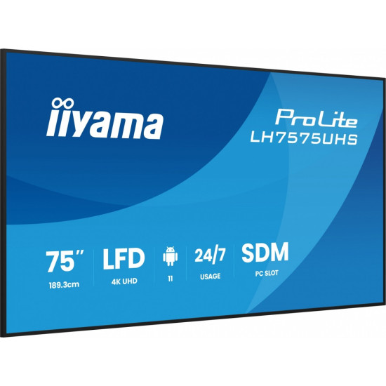 Monitor 75 cali LH7575UHS-B2AG,24/7,IPS,ANDROID.11,4K, WiFi, iiSignage2, FailOver, EShare, 24/7, full daisy chain 