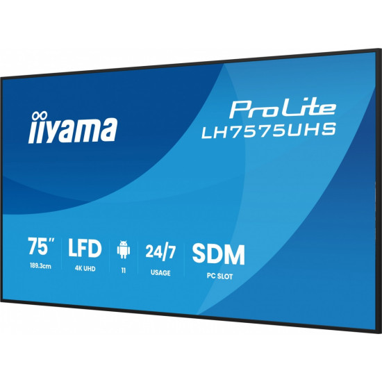 Monitor 75 cali LH7575UHS-B2AG,24/7,IPS,ANDROID.11,4K, WiFi, iiSignage2, FailOver, EShare, 24/7, full daisy chain 
