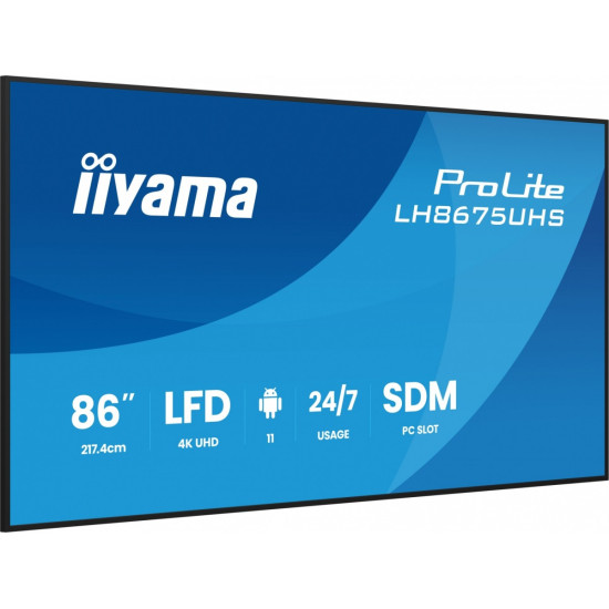 Monitor 86 cali LH8675UHS-B2AG,24/7,IPS,ANDROID.11,4K, WiFi, iiSignage2, FailOver, EShare, 24/7, full daisy chain 