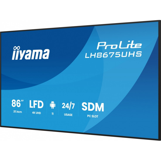 Monitor 86 cali LH8675UHS-B2AG,24/7,IPS,ANDROID.11,4K, WiFi, iiSignage2, FailOver, EShare, 24/7, full daisy chain 