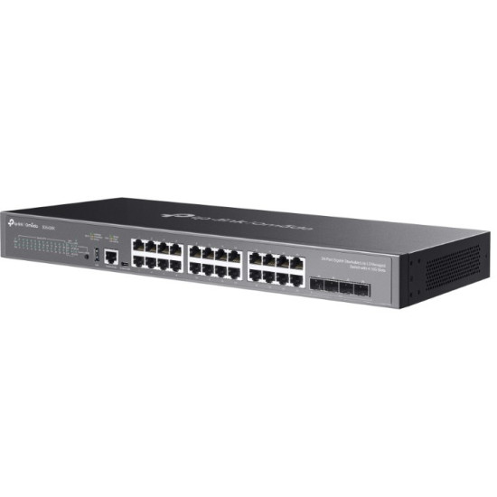 Przełącznik zarządzalny Omada 24-PortGb Stackable Lite L3 with 4 PORT: 24× Gigabit RJ45 Ports, 4× 10G SFP+ Slots, RJ45/USB Type C Console Port
