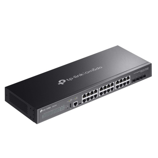 Przełącznik zarządzalny Omada 24-PortGb Stackable Lite L3 with 4 PORT: 24× Gigabit RJ45 Ports, 4× 10G SFP+ Slots, RJ45/USB Type C Console Port