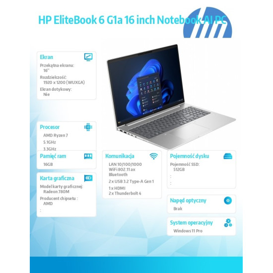 Notebook EliteBook 6 G1a R7-250 512GB/16GB/W11P/16.0   C51N5ET