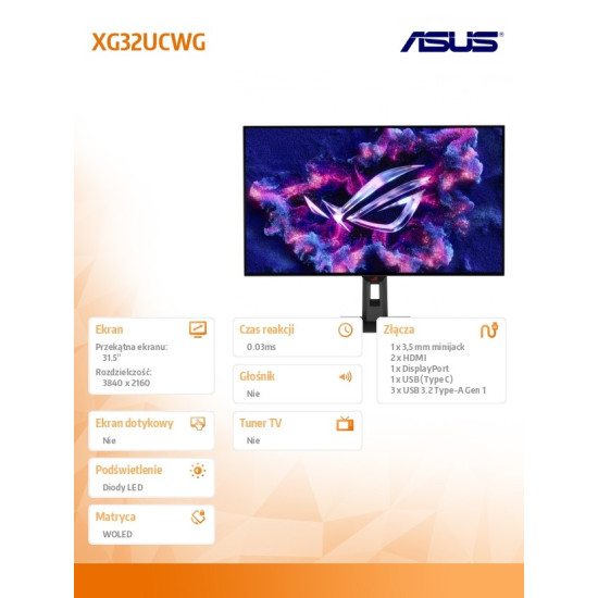 Monitor 31.5 cala XG32UCWG ROG 4K UHD 0.03 HDMI DP USB