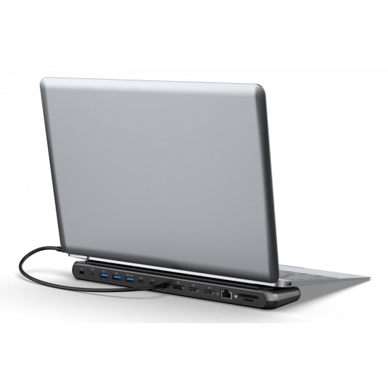 Stacja dokująca USB-C 12 portowa, max. 8K/30Hz z HDR, HDMI, DP, max. 3 monitory (MST), USB-C 3.2 Gen2, Gigabit Ethernet, SD/Micro SD, PD 100W