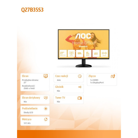 Monitor Q27B35S3 27 cali IPS 120Hz HDMI DP