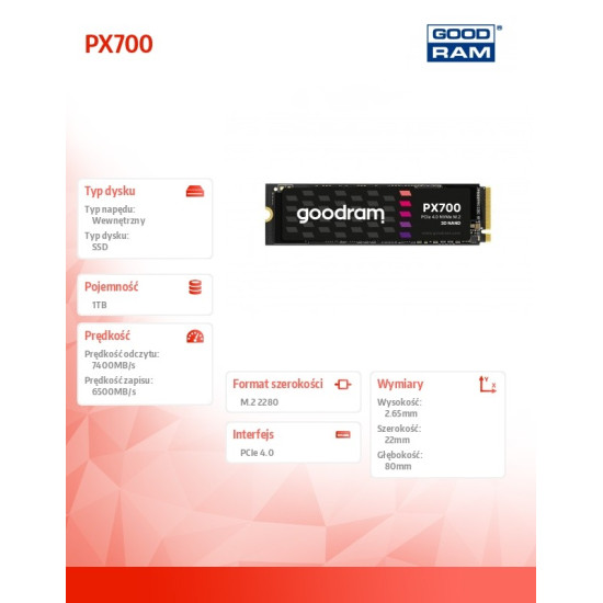 Dysk SSD PX700 1TB M.2 PCIe 2280 4x4 7400/6500MB/s 