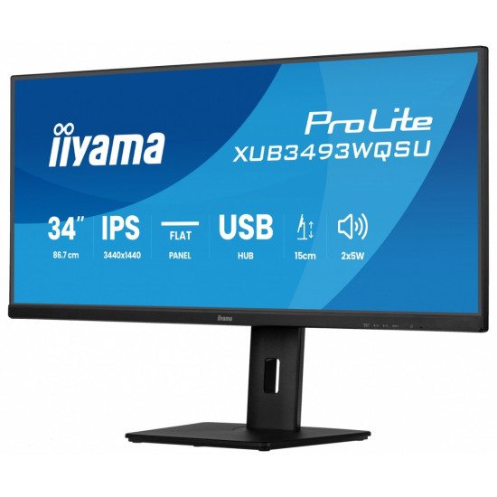 Monitor ProLite 34 cale XUB3493WQSU-B6 IPS,UWQHD,DP,2xHDMI,HAS,21:9,400cd, 120Hz,1000:1,1ms, USB HUBx4, 2x5W,