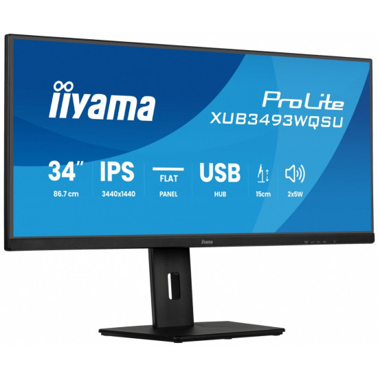 Monitor ProLite 34 cale XUB3493WQSU-B6 IPS,UWQHD,DP,2xHDMI,HAS,21:9,400cd, 120Hz,1000:1,1ms, USB HUBx4, 2x5W,