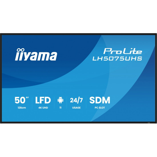 Monitor 50 cali LH5075UHS-B2AG,24/7,VA,ANDROID.11,4K,500cd,3xHDMI,DP, RJ45,2x10W,2xUSB,WiFi,4/32GB,24/7,A311D2, full daisy chain, i
