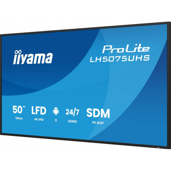 Monitor 50 cali LH5075UHS-B2AG,24/7,VA,ANDROID.11,4K,500cd,3xHDMI,DP, RJ45,2x10W,2xUSB,WiFi,4/32GB,24/7,A311D2, full daisy chain, i