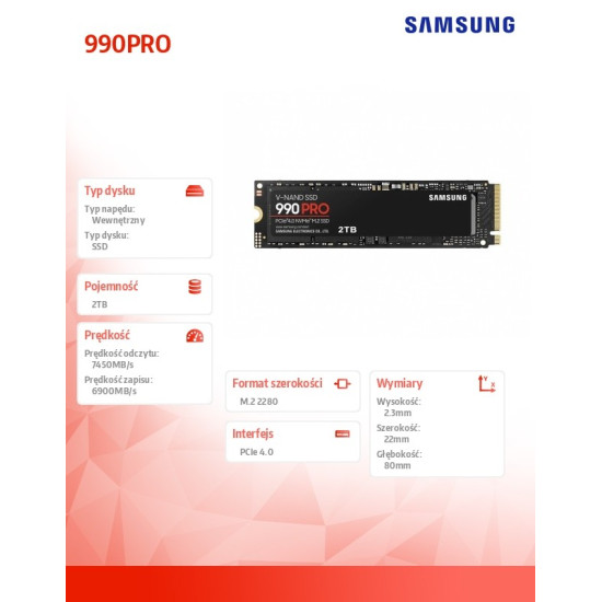 Dysk SSD 990PRO 2TB Gen4.0x4 NVMeMZ-V9P2T0BW