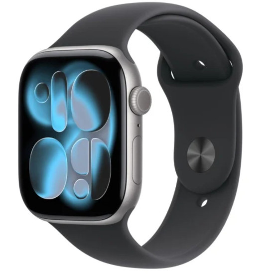 Watch Series 11 GPS+Cellular koperta 42 mm z aluminium w kolorze gwiezdnej szarości, pasek sportowy w kolorze czarnym - rozmiar M/L