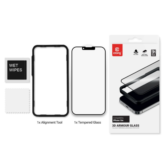 Szkło hartowane 3D Armour Glass -  iPhone 16e / iPhone 14 / iPhone 13 / iPhone 13 Pro + ramka instalacyjna