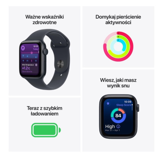 Watch SE 3 GPS+Cellular koperta 44 mm z aluminium w kolorze księżycowej poświaty, pasek sportowy w kolorze księżycowej poświaty - rozmiar S/M