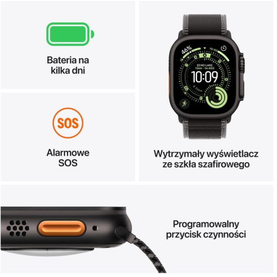 Watch Ultra 3 GPS + Cellular, koperta 49 mm z tytanu w kolorze czarnym, bransoleta mediolańska z tytanu w kolorze czarnym - rozmiar S