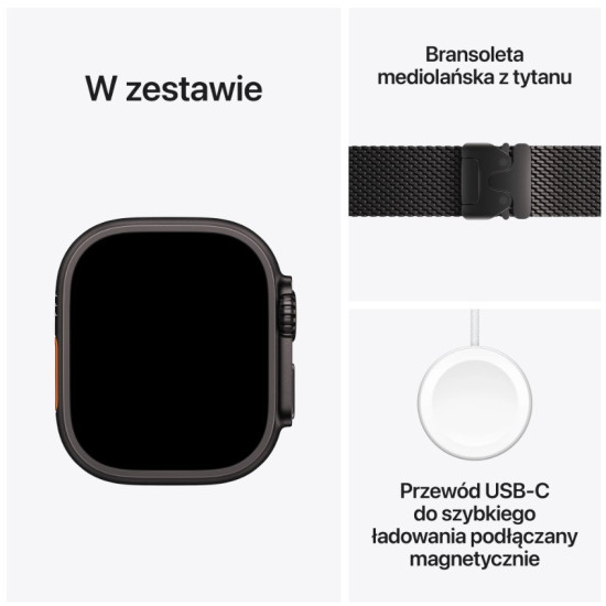 Watch Ultra 3 GPS + Cellular, koperta 49 mm z tytanu w kolorze czarnym, bransoleta mediolańska z tytanu w kolorze czarnym - rozmiar M