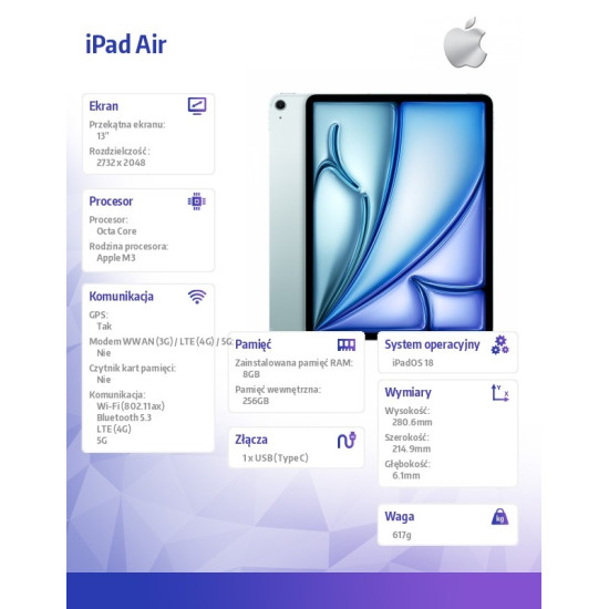 iPad Air 13 cali WiFi + Cellular 256GB Niebieski