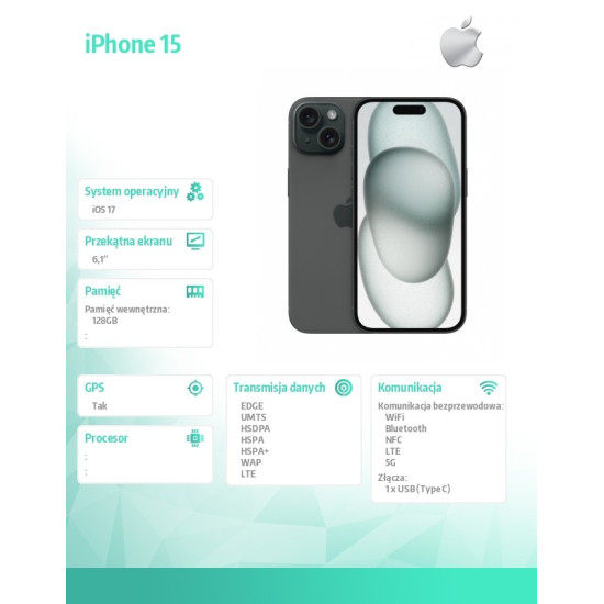 iPhone 15 128GB - Czarny