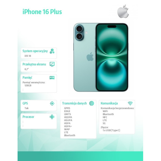 iPhone 16 Plus 128GB - Berylowa zieleń