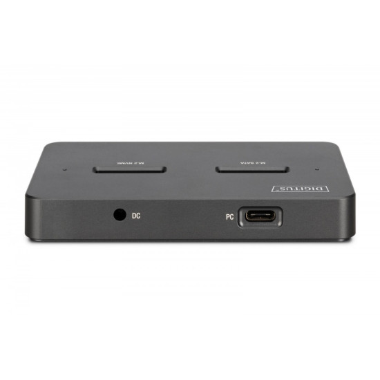 Stacja dokująca USB-C 3.2 Gen2 dla dysków SSD M.2 Duo NVMe oraz SATA (max. 2x 4 TB) z czytnikiem kart SD-Express 7.1 (max. 2 TB), czarna