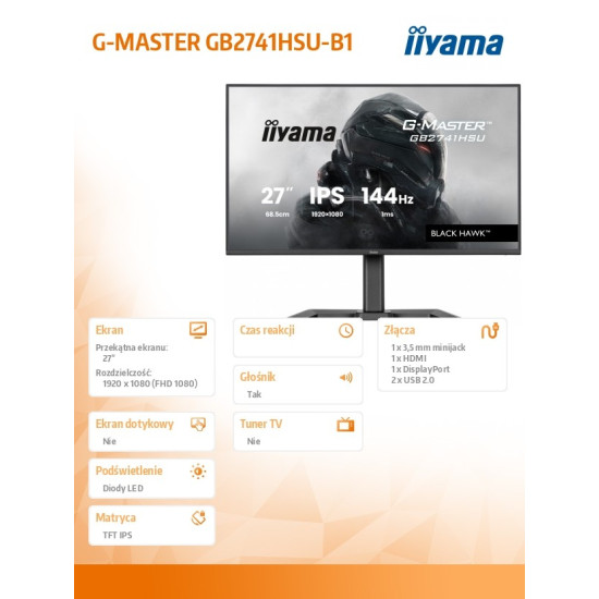 Monitor 27 cali GB2741HSU-B1 IPS,FHD,144Hz,1ms,2xUSB,350cd,HDMI,DP, HAS (150) PIVOT 