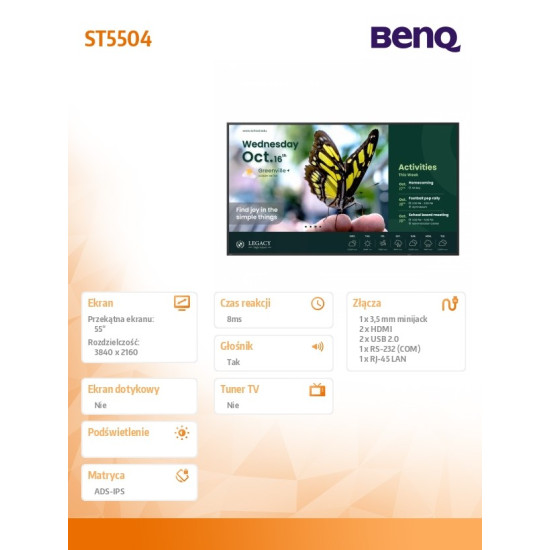 Monitor wielkoformatowy 55 cali ST5504 LED 4K/4500:1/ANDROID 