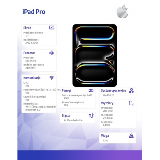 iPad Pro 13-calowy Wi-Fi 2 TB ze szkłem standardowym - Srebrny