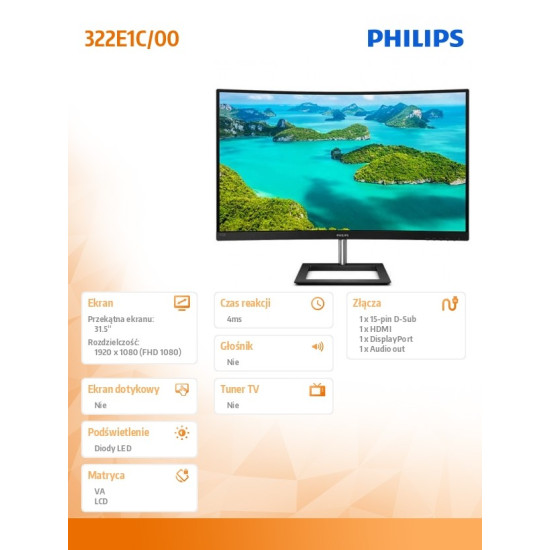 Monitor 322E1C 31.5' Curved VA HDMI DP 
